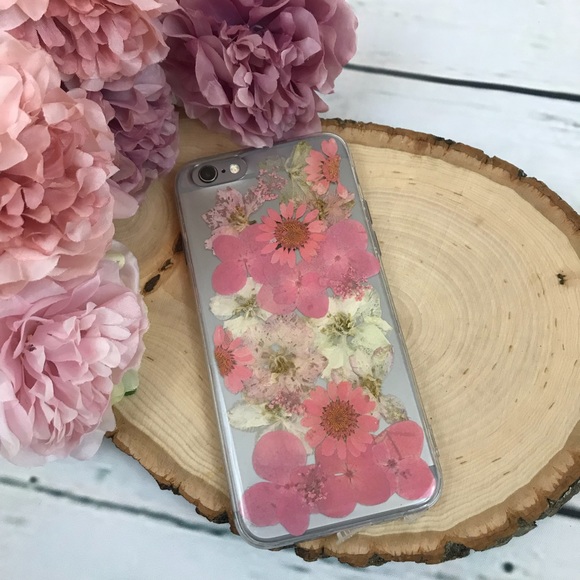 Hand Pressed Pink and White Flower iPhone Case - Picture 7 of 13